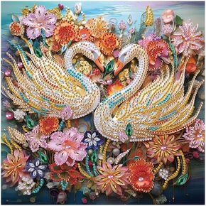 Sanjee 5D Shape Shape Miamond Art Kits للمبتدئين ، ومجموعات الطلاء الماس Swan للبالغين ، وحجر الراين الكريستالي ، اللوحة الماسية للهدية الديكور على الحائط المنزلي ، 12 × 12 بوصة