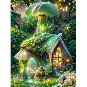 MXJSUA Mushroom Diamond Art Painting Kits for Adults, Fantasy Castle Diamond Art Kits Full Drill DIY Diamond Art Painting Kit for Adults Beginners, Crystal Picture Art for Home Wall Decor 12x16 inch