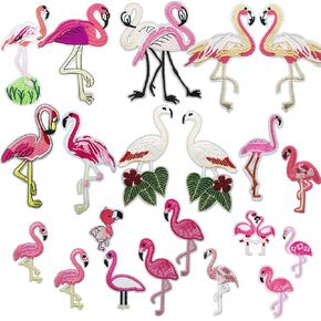 Woohome 24 PCS Flamingo Iron on Patches, Assorted Flamingo Sew On Patches Embroidered Appliques Sticker Patches for Clothes Dress Hat Jeans