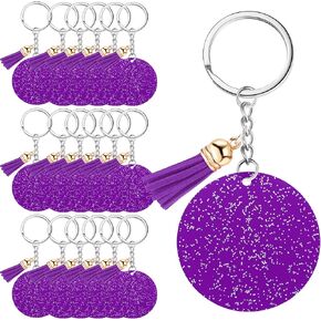 Sureio 20 Set Acrylic Keychain Blank with Key Rings 20 Pcs 1.97'' Glitter Acrylic Blanks 20 Pcs Keychain Tassels for DIY (White,Glittery)