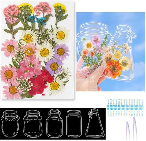 48 Pcs DIY Dried Flower Bookmark kit, transparent dried pressed flowers bookmarks making kit, clear sprout Page bookmarks set, Include Dried Flowers Handmade Bookmark for Students Teachers Reading in Kuwait
