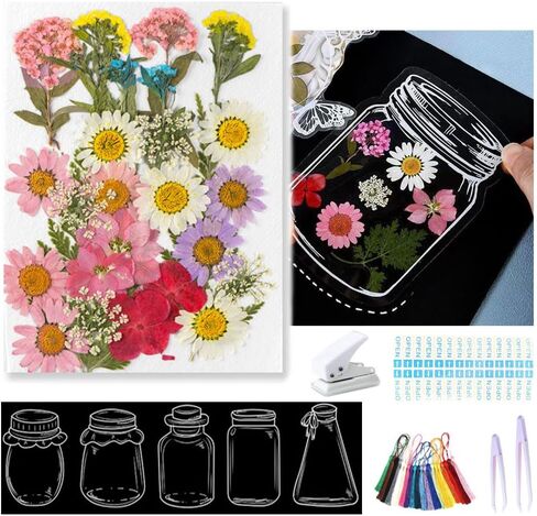48 Pcs DIY Dried Flower Bookmark kit, transparent dried pressed flowers bookmarks making kit, clear sprout Page bookmarks set, Include Dried Flowers Handmade Bookmark for Students Teachers Reading in Kuwait