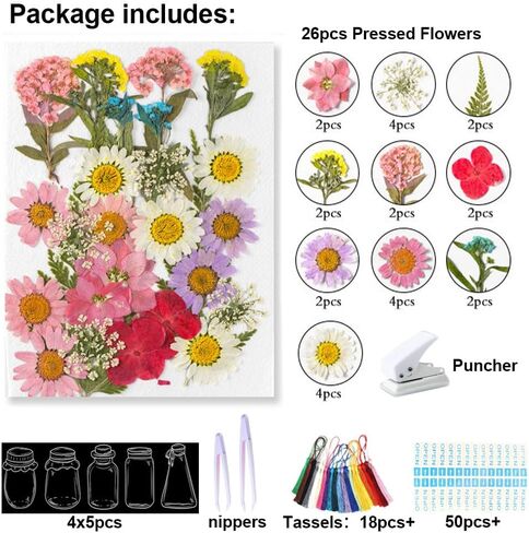 48 Pcs DIY Dried Flower Bookmark kit, transparent dried pressed flowers bookmarks making kit, clear sprout Page bookmarks set, Include Dried Flowers Handmade Bookmark for Students Teachers Reading in Kuwait