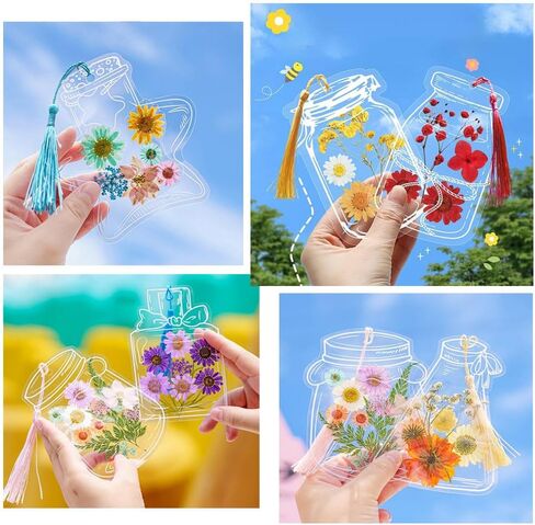 48 Pcs DIY Dried Flower Bookmark kit, transparent dried pressed flowers bookmarks making kit, clear sprout Page bookmarks set, Include Dried Flowers Handmade Bookmark for Students Teachers Reading in Kuwait