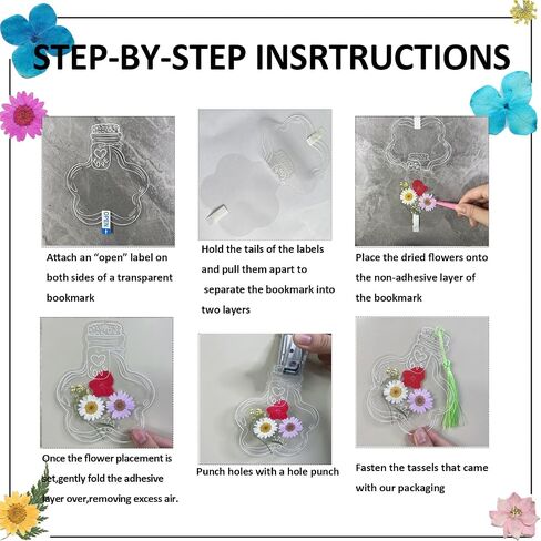 48 Pcs DIY Dried Flower Bookmark kit, transparent dried pressed flowers bookmarks making kit, clear sprout Page bookmarks set, Include Dried Flowers Handmade Bookmark for Students Teachers Reading in Kuwait