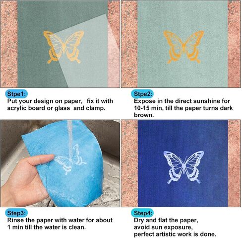 40 Sheets Sun Print Paper Kit Cyanotype Paper, A5 Sun Art Paper, High Sensitive Nature Sun/Solar Activated Sun Printing Art Drawing Paper for Arts Crafts DIY Project (5.8x 8.3 Inch) in Kuwait