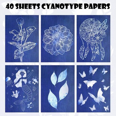 40 Sheets Sun Print Paper Kit Cyanotype Paper, A5 Sun Art Paper, High Sensitive Nature Sun/Solar Activated Sun Printing Art Drawing Paper for Arts Crafts DIY Project (5.8x 8.3 Inch) in Kuwait