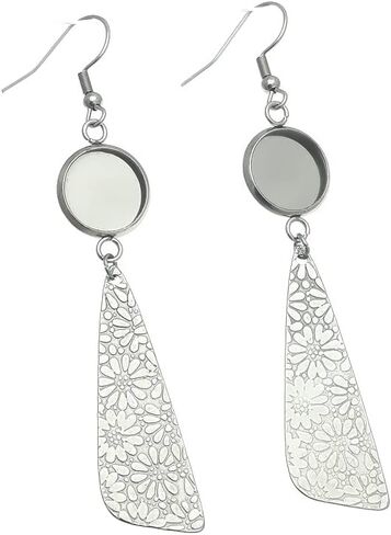 12pcs الفولاذ المقاوم للصدأ مقاوم المقاوم المقاوم للصدأ الإعدادات الفارغة مع Daisy Tassel 10mm 12mm cabochons arring muntsel for المجوهرات DIY (10 مم) in Kuwait
