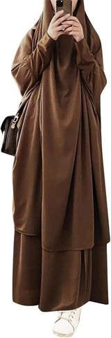 Muslim Dress Islamic Women's Full Cover Two Pieces Soft Distinctive Prayer Maxi Dress with Hijab Abaya Robe in Kuwait