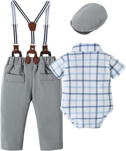 nilikastta بيبي بوي ملابس الزفاف الرضع بيبي بوي ملابس البدلة قمصان/سراويل الحمالات/ربطة عنق/قبعة بيريه 0-18 متر in Kuwait