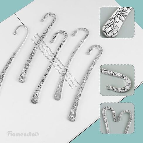 Framendino ، 12 Pack Metal Lockmark Hairpin Hook Hook Tibetan Silver Silver Book Book مع حلقة لصياغة in Saudi Arabia
