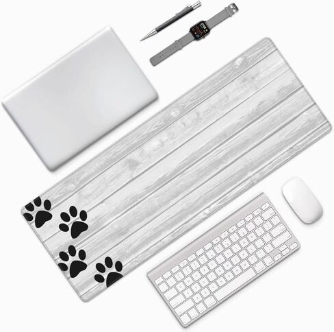 Famame Laptop Mouse Pad Black Paw Wooden Print Desk Mat with Stitched Edges 31.5X 11.8 inch Non-Slip Large Keyboard Rubber Writing Table Mat for Office Home in Kuwait