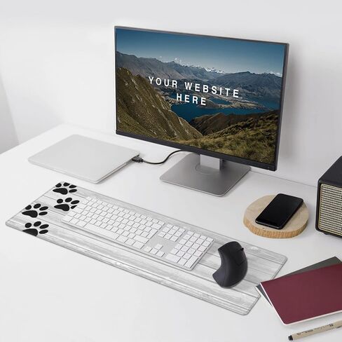 Famame Laptop Mouse Pad Black Paw Wooden Print Desk Mat with Stitched Edges 31.5X 11.8 inch Non-Slip Large Keyboard Rubber Writing Table Mat for Office Home in Kuwait