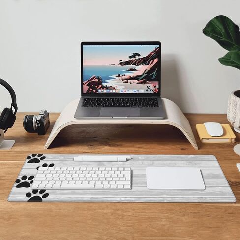Famame Laptop Mouse Pad Black Paw Wooden Print Desk Mat with Stitched Edges 31.5X 11.8 inch Non-Slip Large Keyboard Rubber Writing Table Mat for Office Home in Kuwait