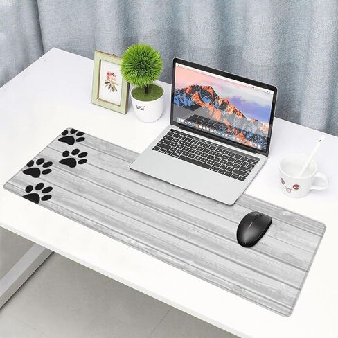 Famame Laptop Mouse Pad Black Paw Wooden Print Desk Mat with Stitched Edges 31.5X 11.8 inch Non-Slip Large Keyboard Rubber Writing Table Mat for Office Home in Kuwait