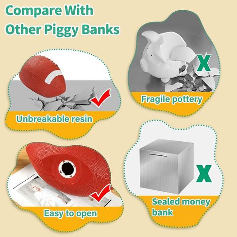 H&W Football Piggy Bank for Boys ، Shatterproof Rugby Sports Bank Coin Bank ، حجم كبير ، هدية Super Bowl للأطفال in Kuwait