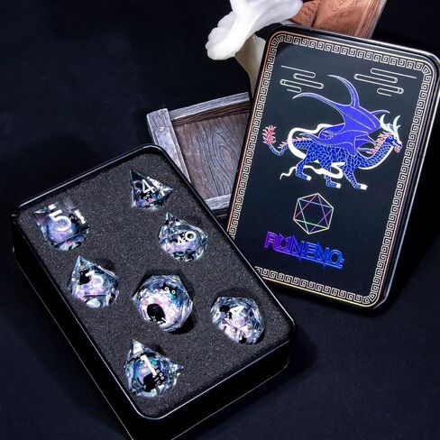 راتنج DND النرد مع مربع الهدايا ، 7pcs Cat سائل الأدوار الأساسية لعب الزهر ، قوس قزح أبيض الأبراج المحصنة والتنينات حادة الحافة D&D D20 D12 D10 D8 D6 D6 in Kuwait