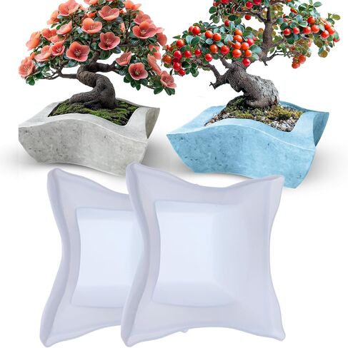 UTILE Silicone Curve Rectangle Plant Pot, Square Flower Pot Silicone Mold, Epoxy, Resin, Planter Vase, Bonsai, Cactus Concrete Mold Candle Pen Holder - 2 Pack in Saudi Arabia