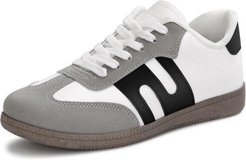 Padgene Womens Tennis Sneakers Walking Flat Low-Top Casual Lace-Up Comfortable Fashion Sneakers Women Classic Retro Gum Sole Shoes Skate Shoe Anti Slip Trainers White in Saudi Arabia