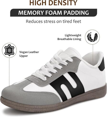 Padgene Womens Tennis Sneakers Walking Flat Low-Top Casual Lace-Up Comfortable Fashion Sneakers Women Classic Retro Gum Sole Shoes Skate Shoe Anti Slip Trainers White in Saudi Arabia