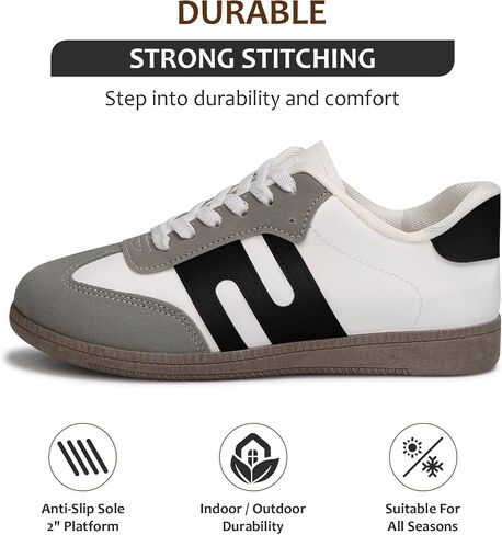 Padgene Womens Tennis Sneakers Walking Flat Low-Top Casual Lace-Up Comfortable Fashion Sneakers Women Classic Retro Gum Sole Shoes Skate Shoe Anti Slip Trainers White in Saudi Arabia