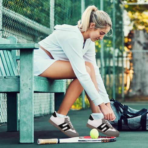 Padgene Womens Tennis Sneakers Walking Flat Low-Top Casual Lace-Up Comfortable Fashion Sneakers Women Classic Retro Gum Sole Shoes Skate Shoe Anti Slip Trainers White in Saudi Arabia