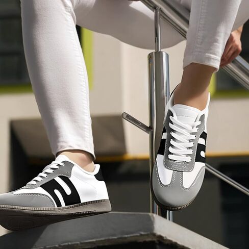 Padgene Womens Tennis Sneakers Walking Flat Low-Top Casual Lace-Up Comfortable Fashion Sneakers Women Classic Retro Gum Sole Shoes Skate Shoe Anti Slip Trainers White in Saudi Arabia