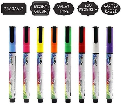 Liquid Chalk Markers, 8-Color Superfine 1 mm Tip Erasable Marker Pen, Suitable for Glass, Whiteboard, Blackboard Label in Saudi Arabia