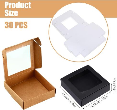 Zonon 30 Kraft Paper Boxes with Window 4.13 x 4.13 x 1.18 Inch Candy Packaging, Small Gift Boxes, Soap holder, Mini Treat Packaging for Bakery Chocolate Jewelry Display(Brown) in Saudi Arabia