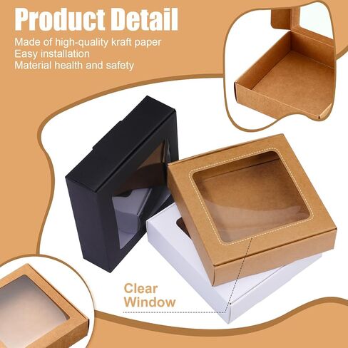 Zonon 30 Kraft Paper Boxes with Window 4.13 x 4.13 x 1.18 Inch Candy Packaging, Small Gift Boxes, Soap holder, Mini Treat Packaging for Bakery Chocolate Jewelry Display(Brown) in Saudi Arabia