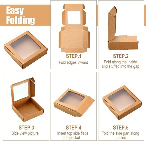 Zonon 30 Kraft Paper Boxes with Window 4.13 x 4.13 x 1.18 Inch Candy Packaging, Small Gift Boxes, Soap holder, Mini Treat Packaging for Bakery Chocolate Jewelry Display(Brown) in Saudi Arabia