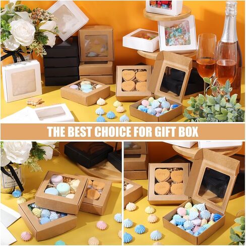 Zonon 30 Kraft Paper Boxes with Window 4.13 x 4.13 x 1.18 Inch Candy Packaging, Small Gift Boxes, Soap holder, Mini Treat Packaging for Bakery Chocolate Jewelry Display(Brown) in Saudi Arabia