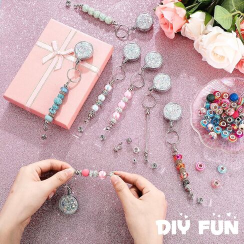 10 Pcs Beadable Badge Reels Glitter Retractable Badge Holder Blank Bar DIY ID Name Reel Clips Holder for Beads with Key Ring Belt Clip DIY Gift for Nurse Teacher Office in Kuwait