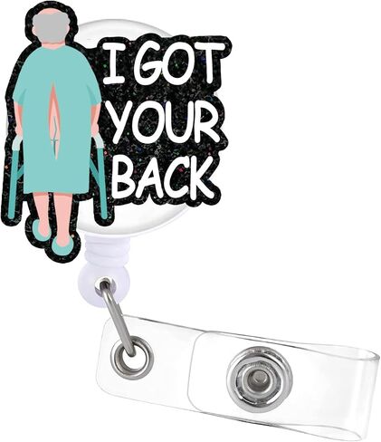 Badge Reel Retractable with Alligator Clip I Got Your Back Funny Nurse Name Badge Accessory Acrylic Badge Holder for RN LPN Nurse Student Teacher Doctor Medical Assistant Work Office in Kuwait