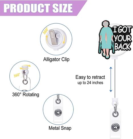 Badge Reel Retractable with Alligator Clip I Got Your Back Funny Nurse Name Badge Accessory Acrylic Badge Holder for RN LPN Nurse Student Teacher Doctor Medical Assistant Work Office in Kuwait