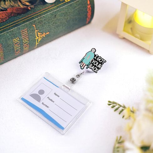 Badge Reel Retractable with Alligator Clip I Got Your Back Funny Nurse Name Badge Accessory Acrylic Badge Holder for RN LPN Nurse Student Teacher Doctor Medical Assistant Work Office in Kuwait