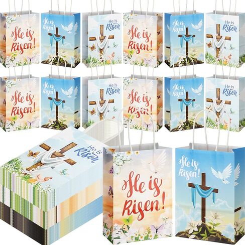 Skyygemm 120 PCS Easter Gift Facs with Healde He is Risen Party Lape Paper First Communion Church Device Goodie Cross Cross Lag in Kuwait