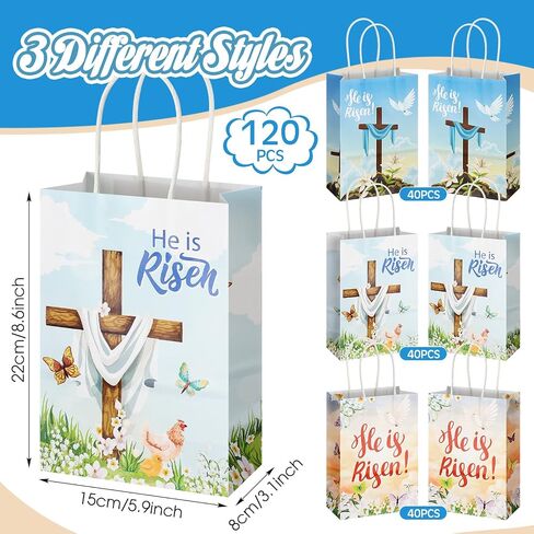 Skyygemm 120 PCS Easter Gift Facs with Healde He is Risen Party Lape Paper First Communion Church Device Goodie Cross Cross Lag in Kuwait