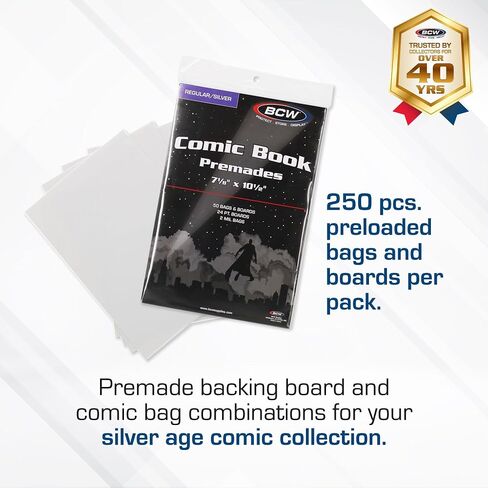 Premium Silver Age Comic Premade Bags with Backer Boards | 7 ⅛" x 10 ½" | Pre-Loaded & Archival Comic Sleeves and Boards | Crystal Clear Storage for Collectors (Non-Resealable) (100 Pack) in Kuwait