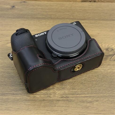 A6700 Case ، Bmaollongb Pu Leather Half Came Case Cover Version For Bolding for Sony Alpha A6700 مع حزام يدوي (أسود-ب) in Kuwait