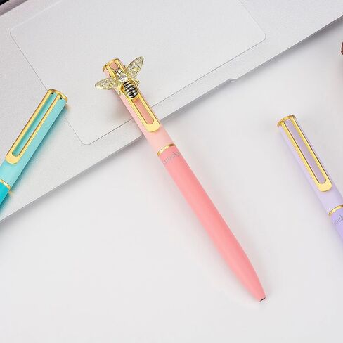 Bee Blue Metal Black Gel Ink Pen Writing Pen, Unique & Fun Magnet Cute Ornament Pen for Journaling, Writing, Drawing Office Home School Supplies, Party Decor Gifts Pen in Saudi Arabia