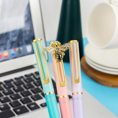 Bee Blue Metal Black Gel Ink Pen Writing Pen, Unique & Fun Magnet Cute Ornament Pen for Journaling, Writing, Drawing Office Home School Supplies, Party Decor Gifts Pen in Saudi Arabia