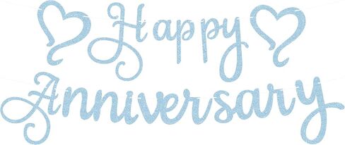 Pre-Strung Happy Anniversary Banner - Royal Blue Glitter Wedding Anniversary Decorations for Anniversary Wedding Party - Happy Anniversary Decorations & Decor, Photo Booth Props in Kuwait