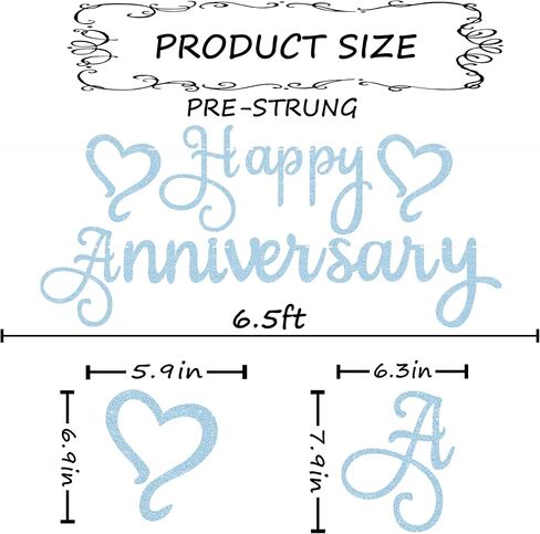 Pre-Strung Happy Anniversary Banner - Royal Blue Glitter Wedding Anniversary Decorations for Anniversary Wedding Party - Happy Anniversary Decorations & Decor, Photo Booth Props in Kuwait