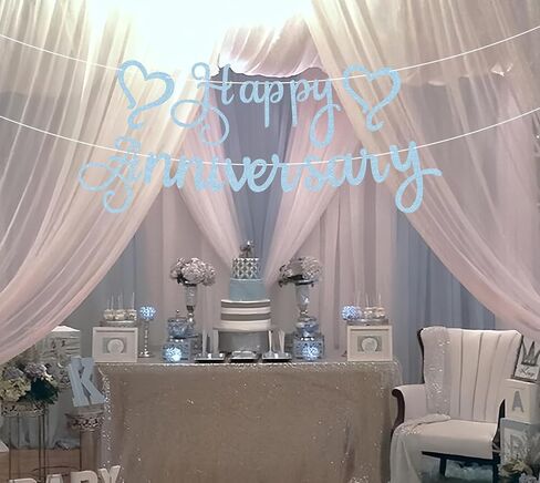 Pre-Strung Happy Anniversary Banner - Royal Blue Glitter Wedding Anniversary Decorations for Anniversary Wedding Party - Happy Anniversary Decorations & Decor, Photo Booth Props in Kuwait