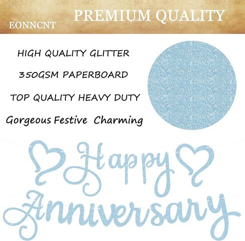 Pre-Strung Happy Anniversary Banner - Royal Blue Glitter Wedding Anniversary Decorations for Anniversary Wedding Party - Happy Anniversary Decorations & Decor, Photo Booth Props in Kuwait