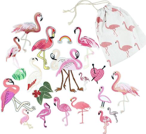Flamingo الوردي خياطة على الحديد على بقع زين للجينز ، والملابس ، والسترات ، واللباس ، والقبعات ، والشارات ، 18 متنوعة من طيور طيور طيور طيور تصحيحات إصلاح البقع إصلاح (كيس تخزين فلامنغو) in Kuwait