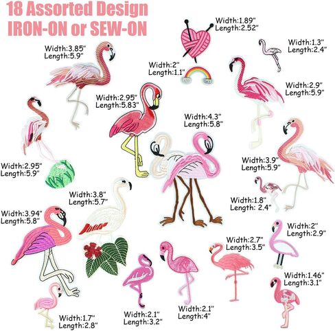 Flamingo الوردي خياطة على الحديد على بقع زين للجينز ، والملابس ، والسترات ، واللباس ، والقبعات ، والشارات ، 18 متنوعة من طيور طيور طيور طيور تصحيحات إصلاح البقع إصلاح (كيس تخزين فلامنغو) in Kuwait