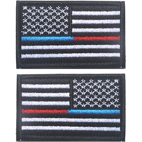 2 PCS EmWoot USA American Flag Patch Regular Reverse Embroidered Tactical Morale Patch Hook and Loop Applique Fastener(Black Grey)