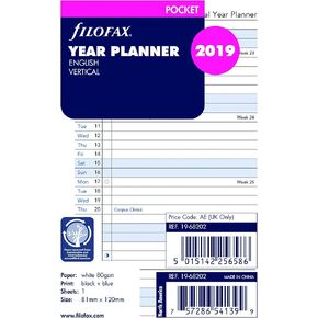 Filofax Calendar Diary Refill, Pocket Size, Vertical Year Planner, White Paper, English, 2025 (C68202-25)